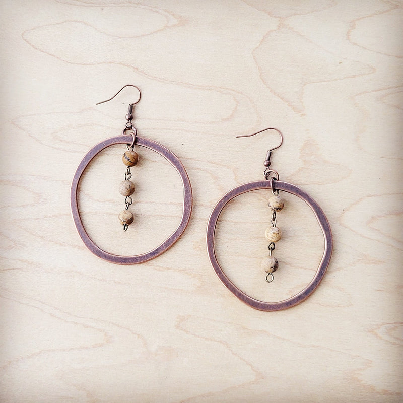 Pendientes de aro de cobre occidental con cuentas de jaspe con imagen (200 unidades) 