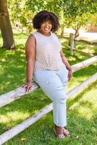 Ave Shops Ella striped tank top, sleeveless blouse with blue and white horizontal stripes, casual summer fashion.