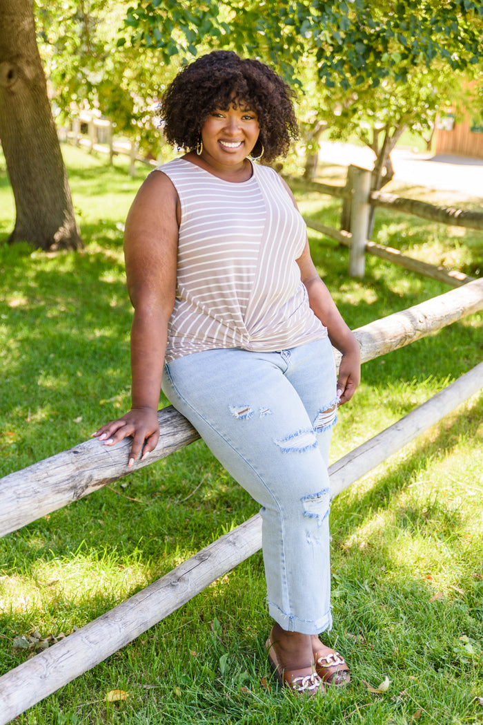 Ave Shops Ella striped tank top, sleeveless blouse with blue and white horizontal stripes, casual summer fashion.