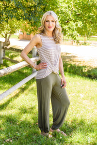 Ella striped tank top from Ave Shops, sleeveless blouse with horizontal blue and white stripes, casual and stylish fit.