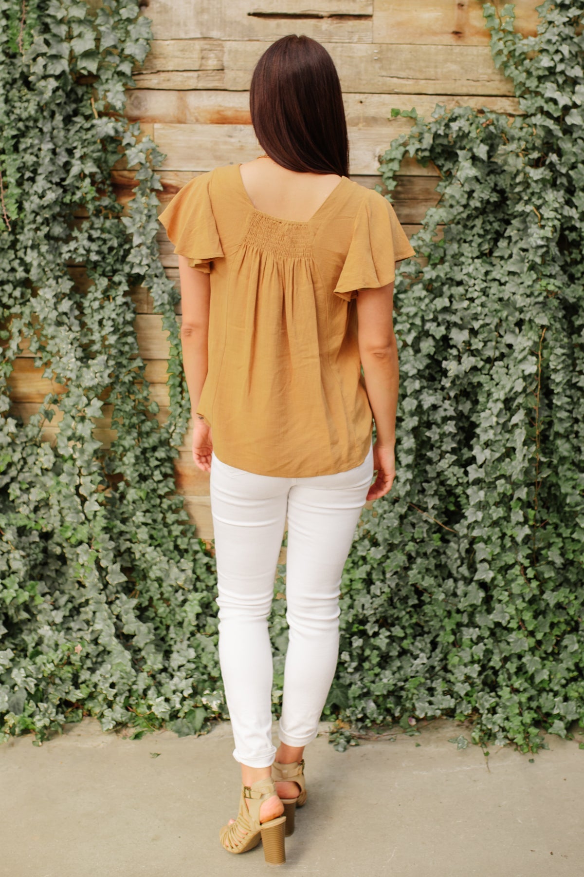 Taupe Envy Me top blouse by Ave Shops, featuring a stylish, fitted design with long sleeves and a high neckline.