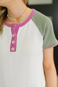 Suéter de punto acanalado con cable Everyday Envy en verde oliva claro