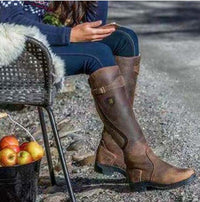 Vintage Ride Leather Boots - Stylish Retro Riding Boots for Trendy Women