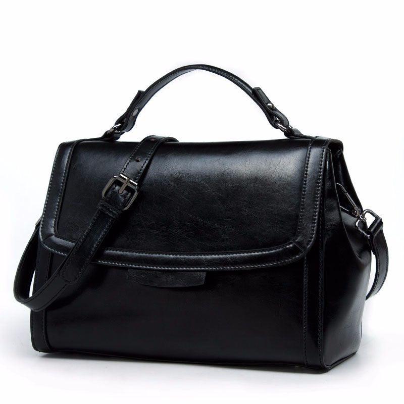 Luxury Genuine Leather Fashion Handbag - Premium Black & Retro Brown