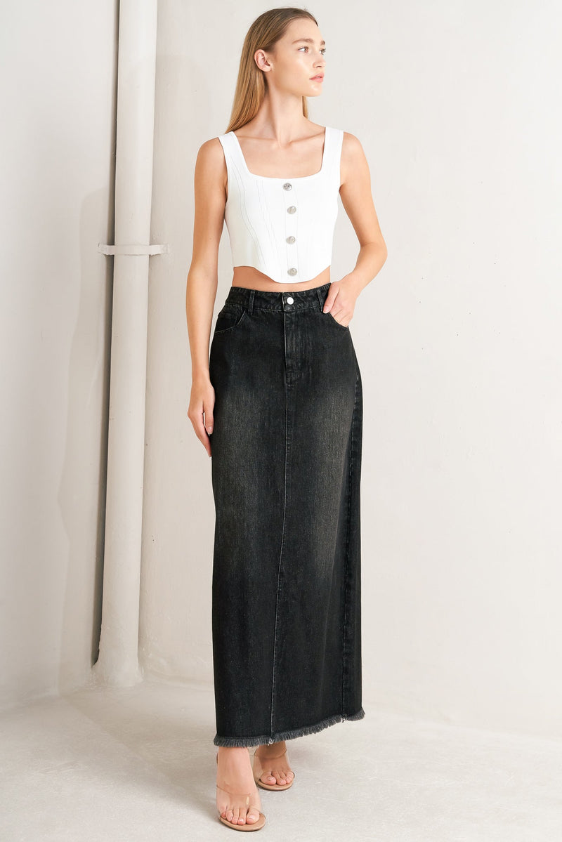 TALK ABOUT BEAUTY DENIM MIDI SKIRT