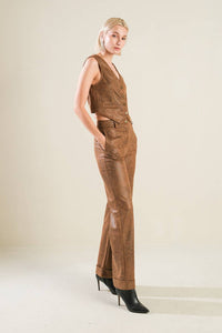 Gift From Love leather pants side view in brown faux leather