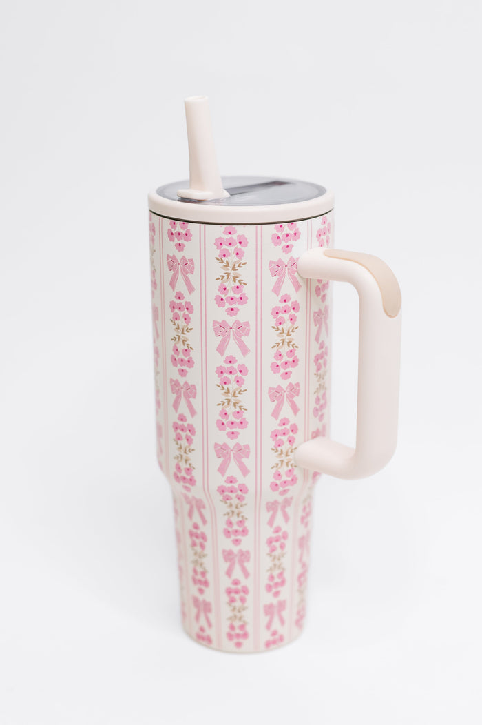Girly Girl Bow and Floral Tumbler