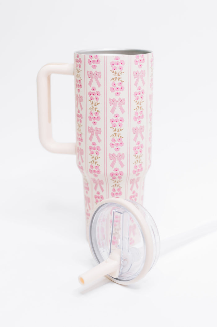 Girly Girl Bow and Floral Tumbler