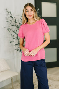 Fuchsia balloon sleeve blouse by Grace & Virtue featuring puffed sleeves and a relaxed fit, perfect for stylish casual wear.