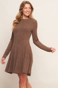 AUTUMN COFFEE BROWN KNIT MINI DRESS