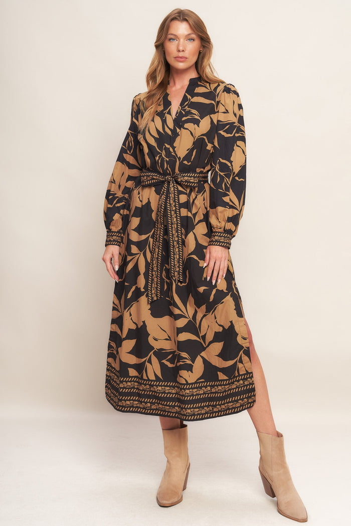 AUTUMN LEAF WOVEN MIDI DRESS