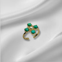 Turquoise Pearl Glory Cross Ring