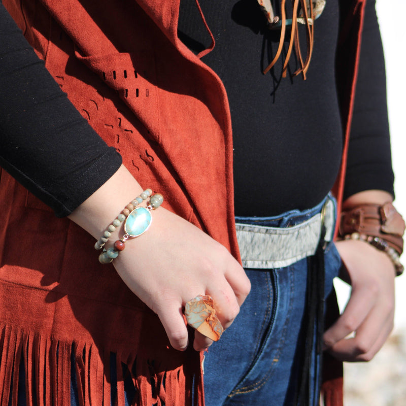Aqua Terra Beaded Bracelet with Center Accent 809n