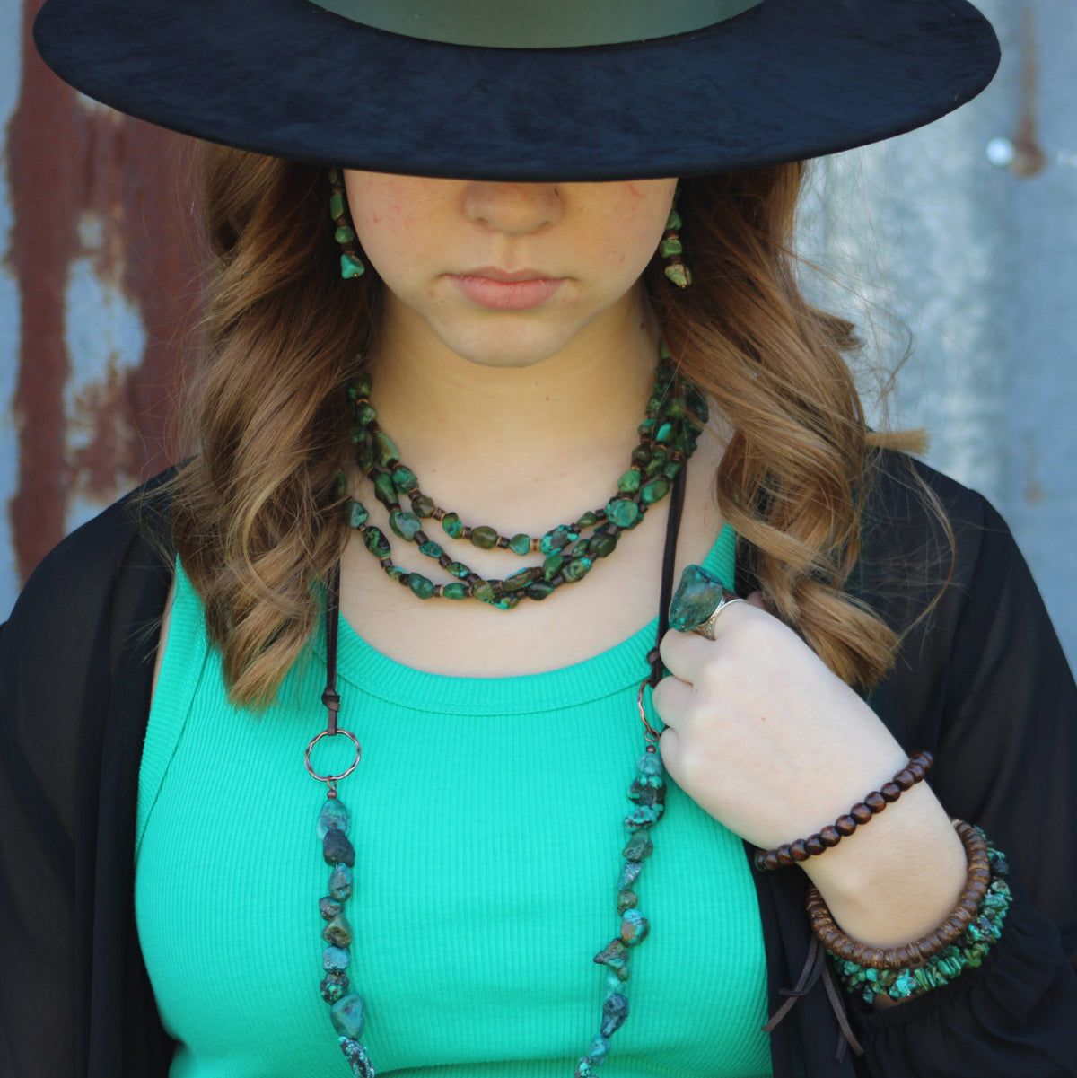 Pendientes colgantes de turquesa y madera auténtica de HuBei (221 g)