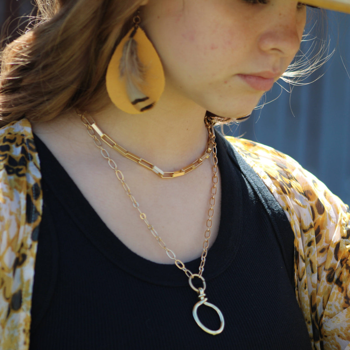 Matte Gold Large Chain Link Layering Necklace 255n