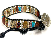 Natural Stone & Wood Beaded Bracelet - Boho Leather Closure