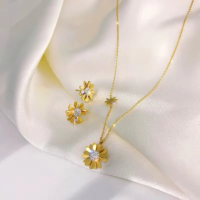 Gold Diamond Daisy Earrings