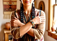 Natural Stone & Wood Beaded Bracelet - Boho Leather Closure