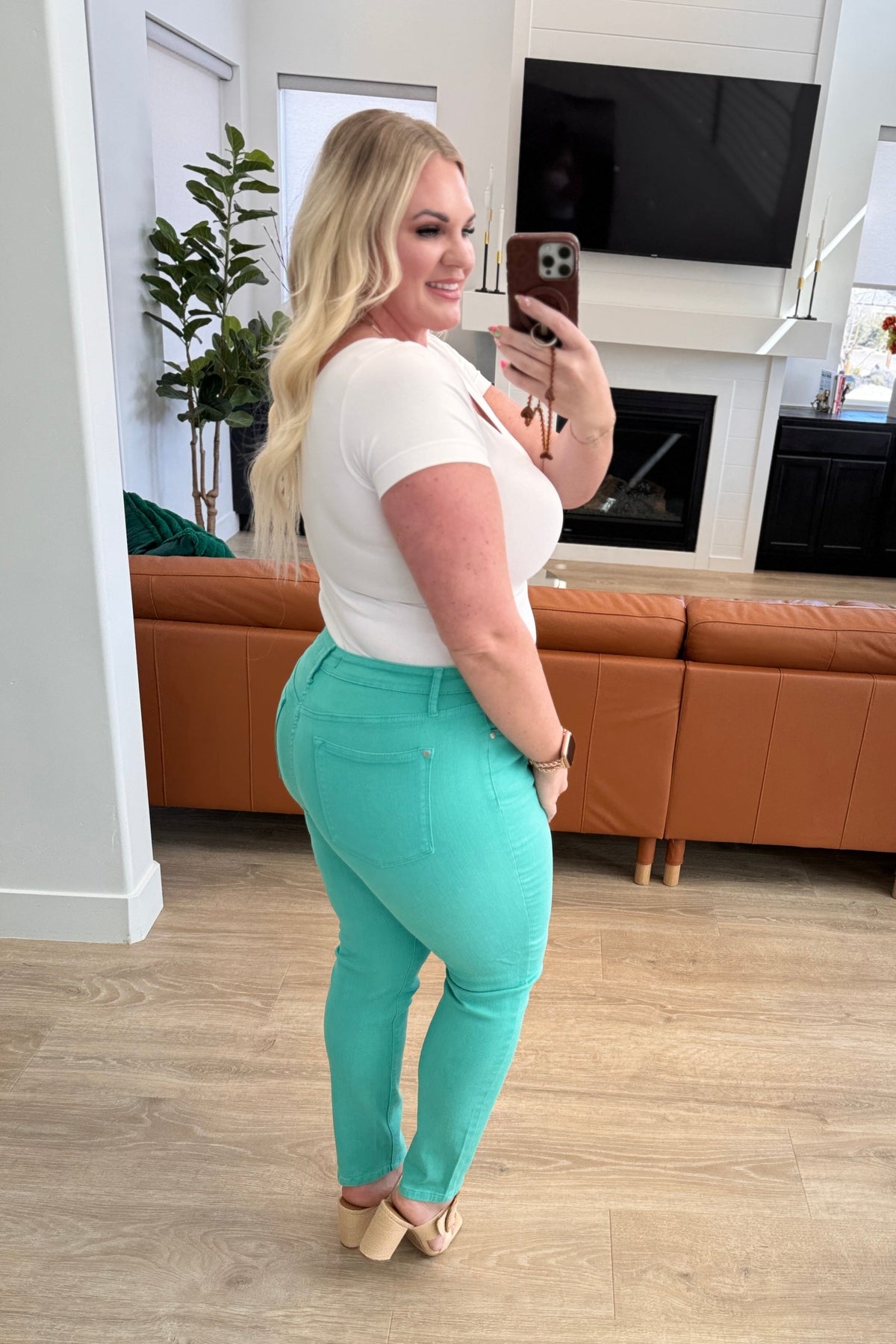Bridgette High Rise Garment Dyed Slim Jeans in Aquamarine - The GlamBox Jewels Boutique