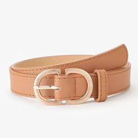 Aili's Corner everyday D ring belt in camel leather, featuring a sleek metal D ring buckle for casual or formal wear.