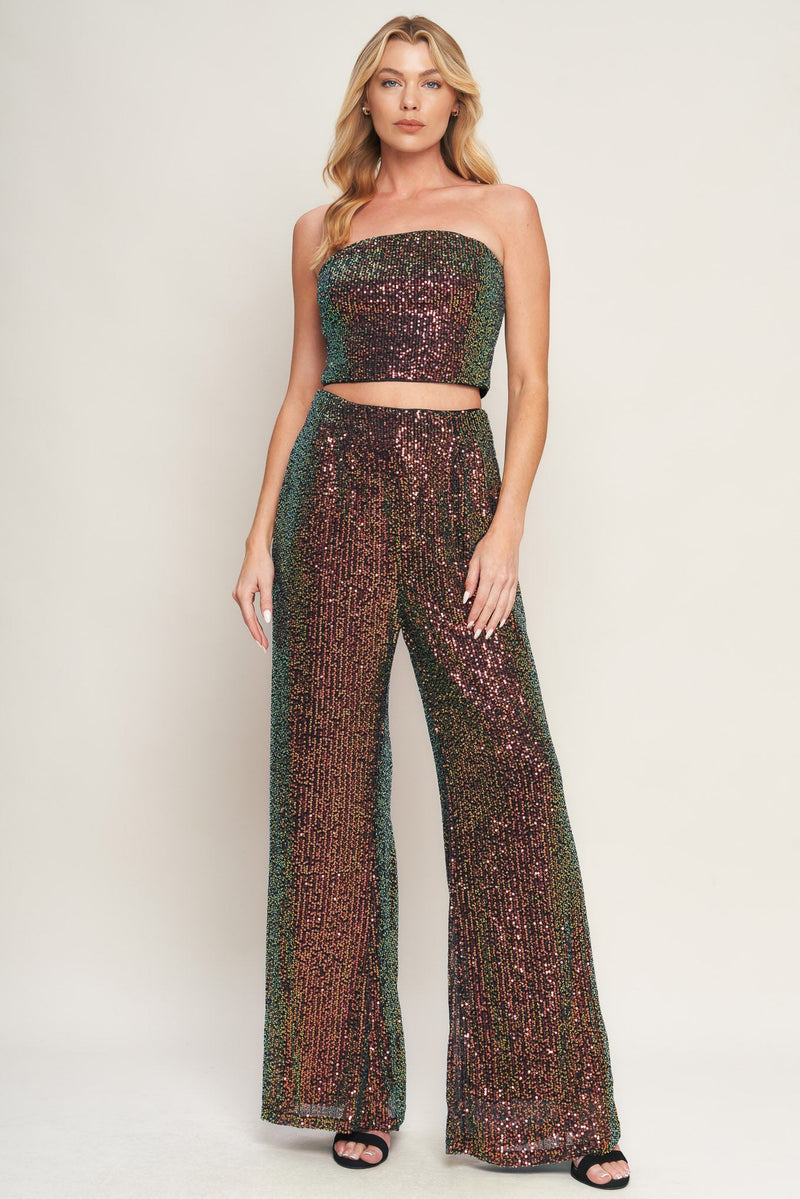 CHARMING COMPOSURE SEQUIN TOP AND BOTTOM SET
