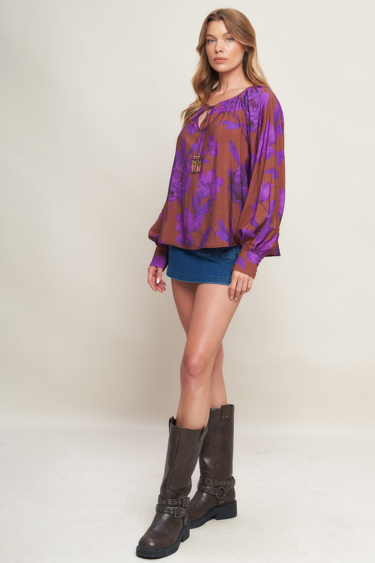 VIOLET DREAM WOVEN PEASANT TOP