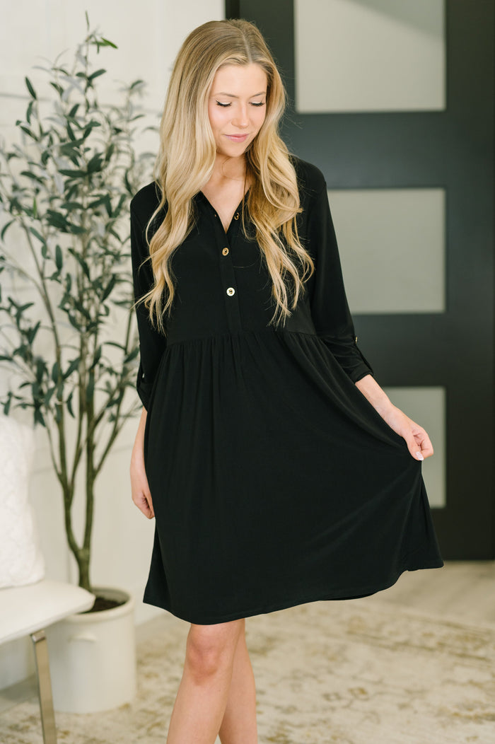Black Inspire collared neck dress by Ave Shops, showcasing a stylish dress with a fitted collar and elegant design.