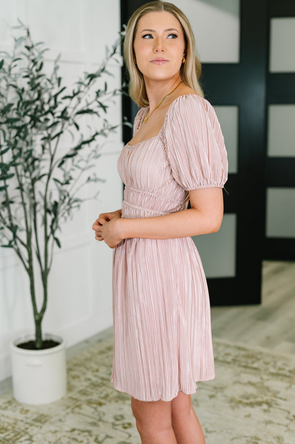 Aesthetic balloon sleeve dress from Ave Shops featuring a stylish silhouette and elegant design, displayed on a hanger.