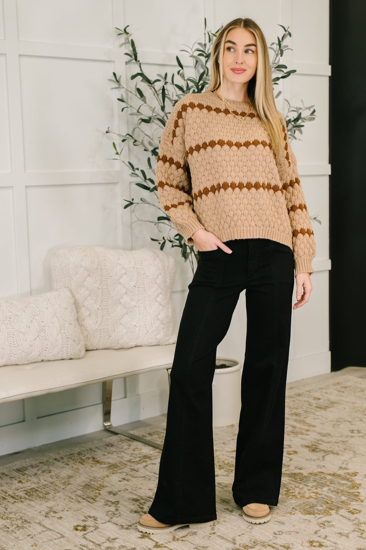 Ivy Lane Textured Sweater in Taupe