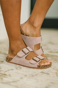 Jete Nubuck Double Buckle Slides in Blush - The GlamBox Jewels Boutique