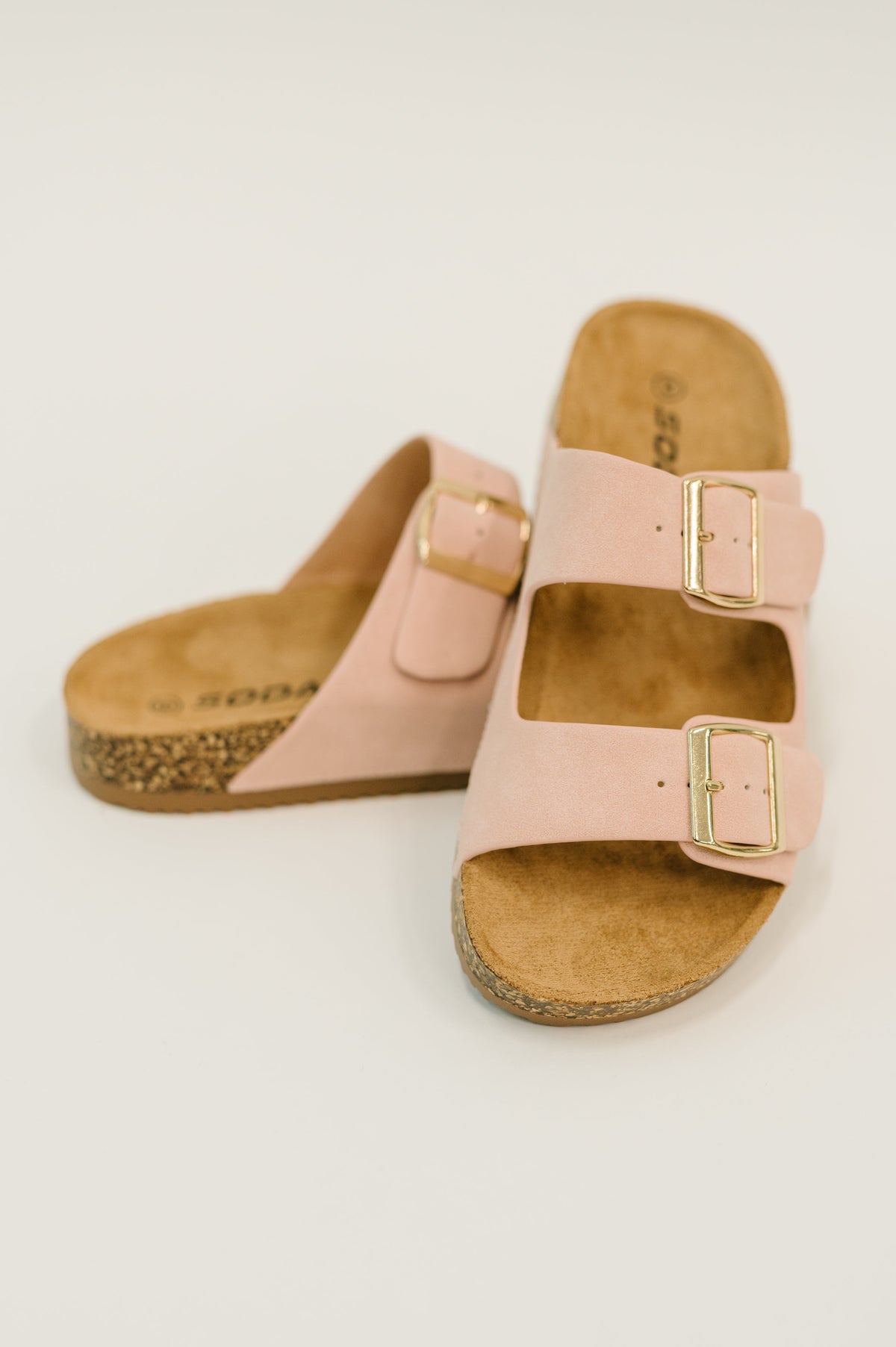 Jete Nubuck Double Buckle Slides in Blush - The GlamBox Jewels Boutique