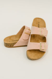 Jete Nubuck Double Buckle Slides in Blush - The GlamBox Jewels Boutique