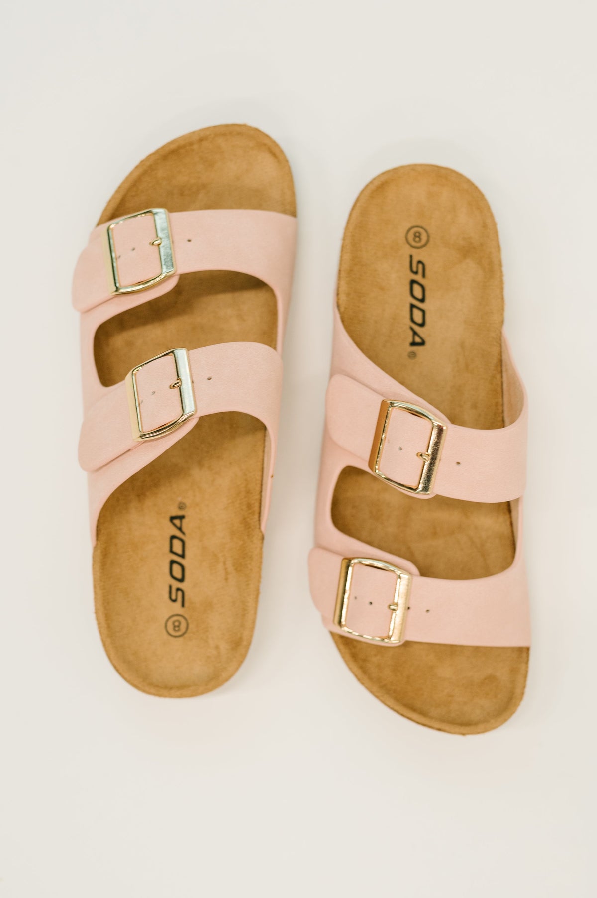 Jete Nubuck Double Buckle Slides in Blush - The GlamBox Jewels Boutique