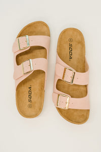 Jete Nubuck Double Buckle Slides in Blush - The GlamBox Jewels Boutique