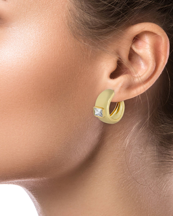 Emerald CZ Chunky Hoop Earrings - The GlamBox Jewels Boutique