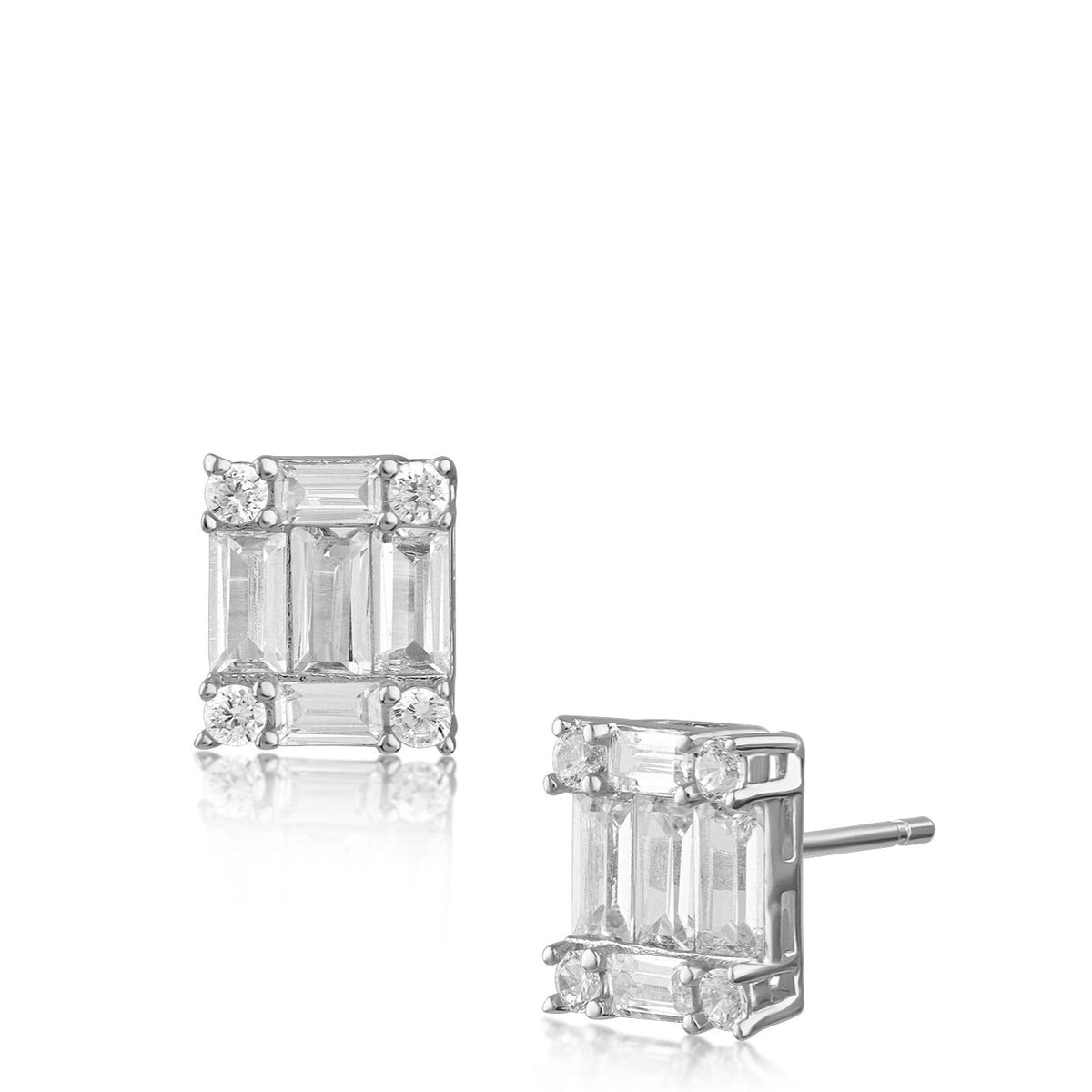 Baguette and Round CZ Earrings - The GlamBox Jewels Boutique