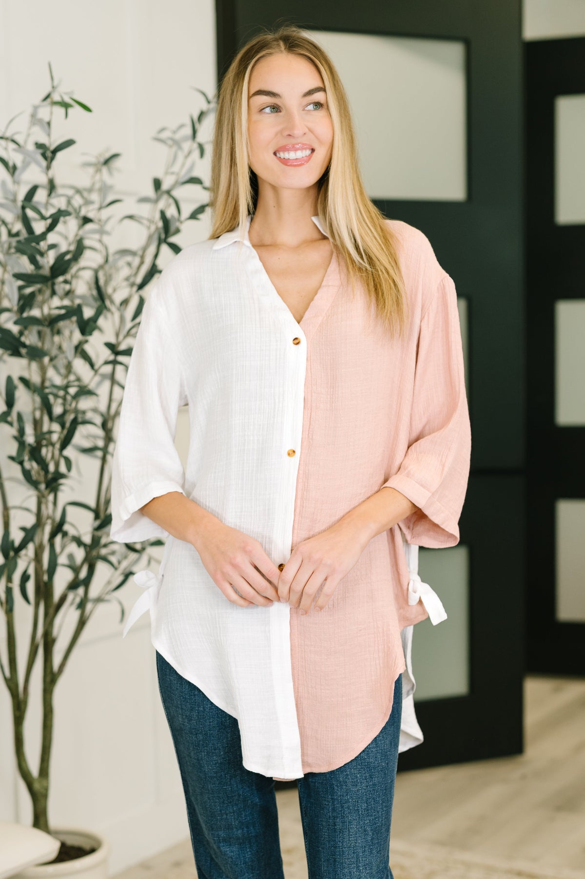 Like You Do Dual Toned Button Down - The GlamBox Jewels Boutique