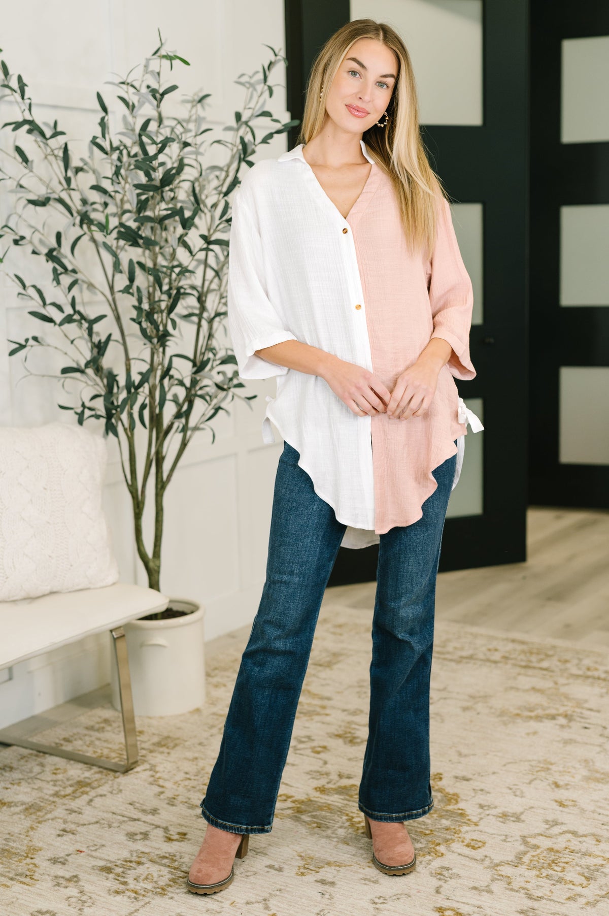 Like You Do Dual Toned Button Down - The GlamBox Jewels Boutique