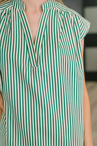 Green Like a Song sleeveless V-neck blouse for women, stylish and breathable top from Ave Shops.