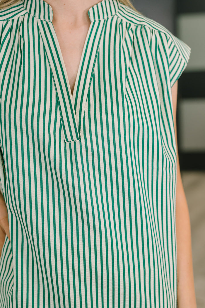 Green Like a Song sleeveless V-neck blouse for women, stylish and breathable top from Ave Shops.