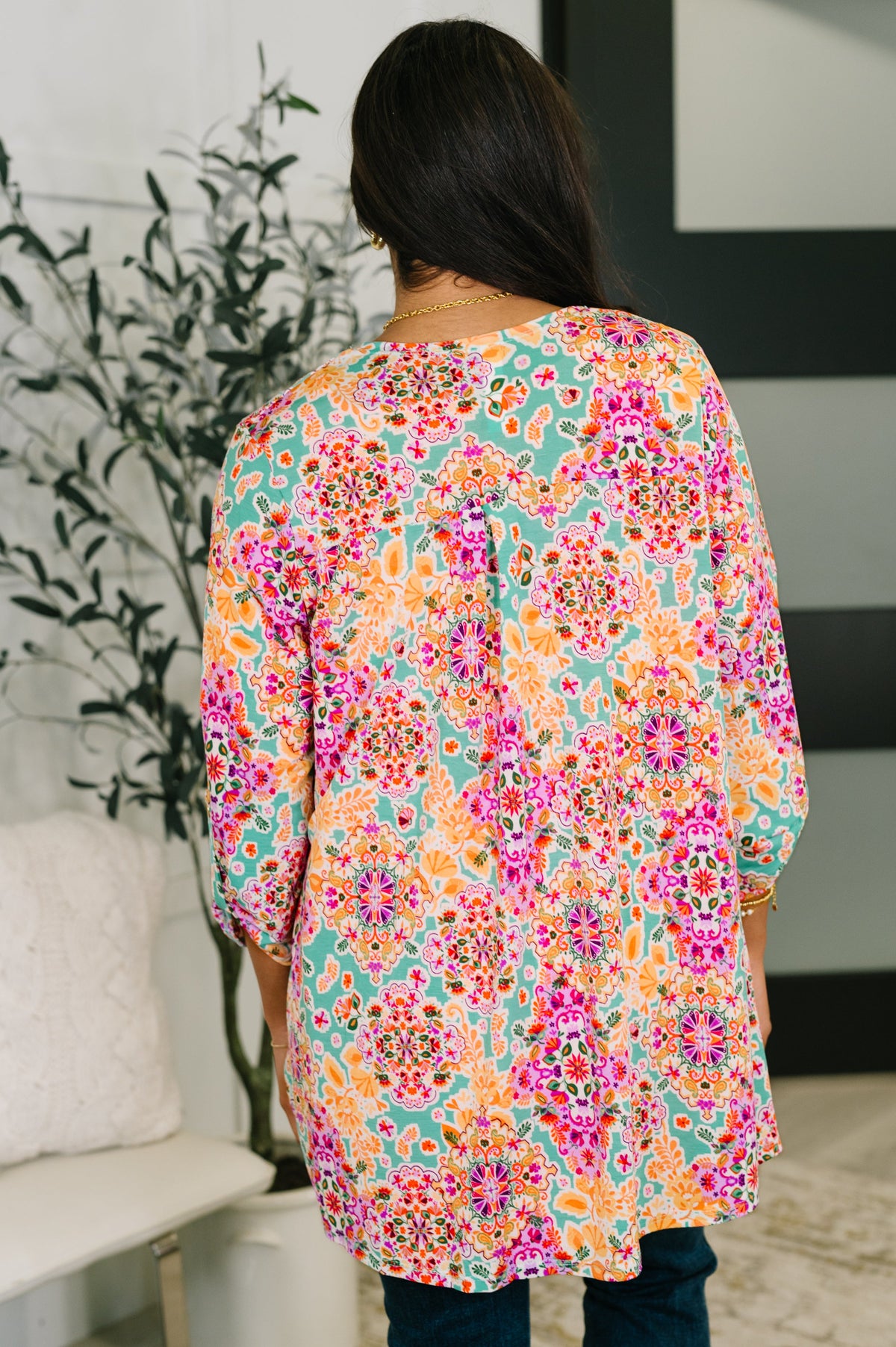 Pink and orange floral abstract Lizzy cardigan by Ave Shops, featuring a stylish knit with colorful floral patterns.