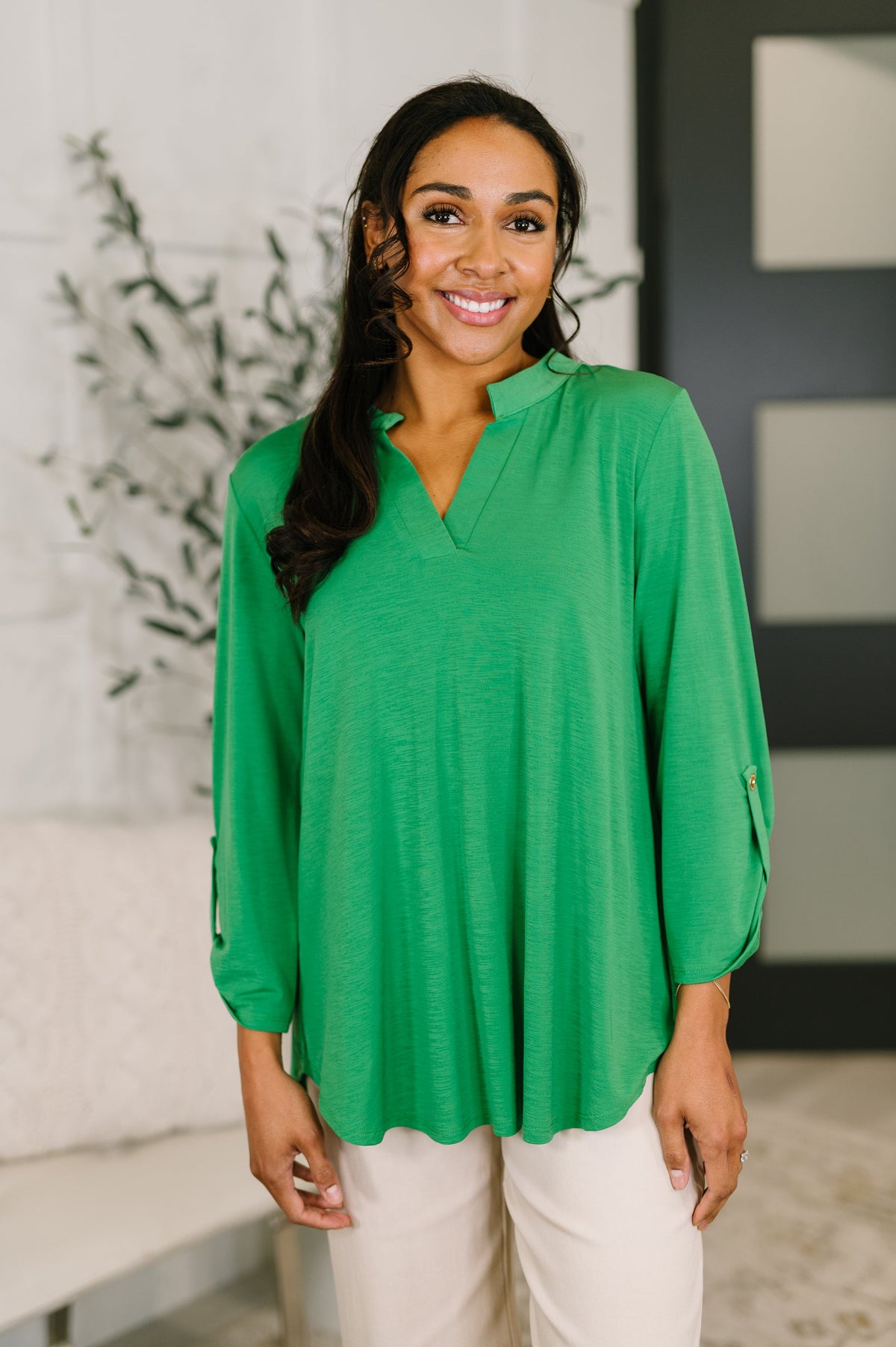 Bright Kelly green Lizzy top by Ave Shops, stylish blouse featuring a fitted design and long sleeves, perfect for casual or office wear.