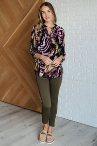 Lizzy Top in Purple and Taupe Animal Print