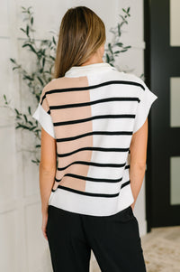 White striped quarter zip vest for women by Ave Shops, stylish outerwear with a comfortable fit and modern design.