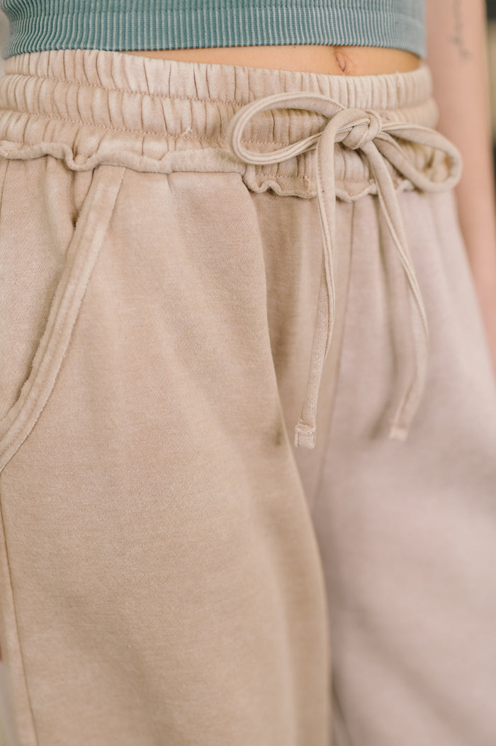 Ash Mocha high waist palazzo sweats by Ave Shops, showcasing flowy, relaxed-fit pants with a comfortable high-rise design.