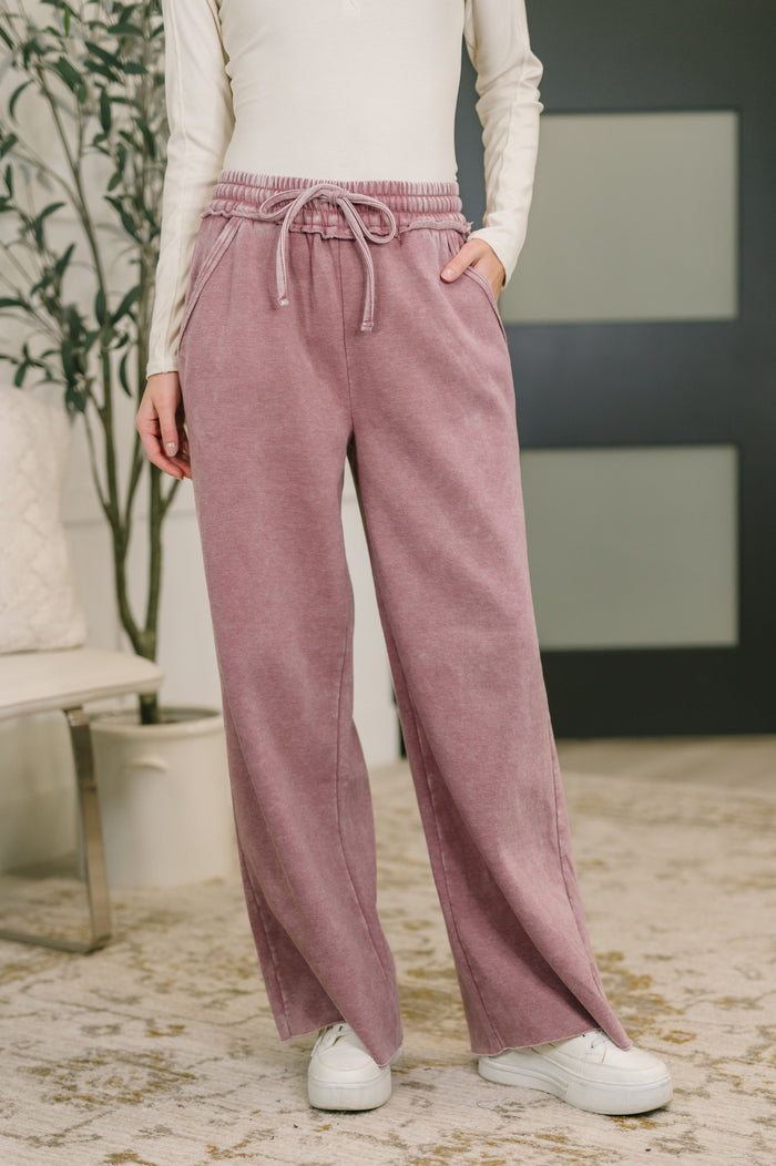 Light rose high waist palazzo sweatpants from Ave Shops, featuring a relaxed fit and comfortable fabric for casual wear.