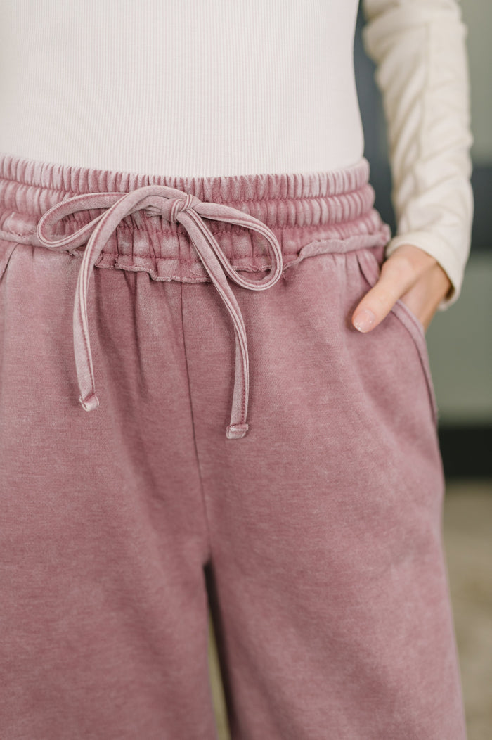 Light rose high waist Palazzo sweats by Ave Shops, relaxed fit pants with wide legs and comfortable waistband.