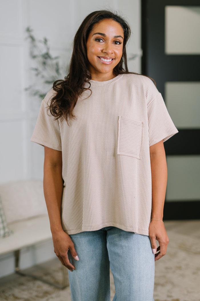 Ash Mocha textured boxy blouse from Ave Shops, featuring a relaxed fit and modern style.