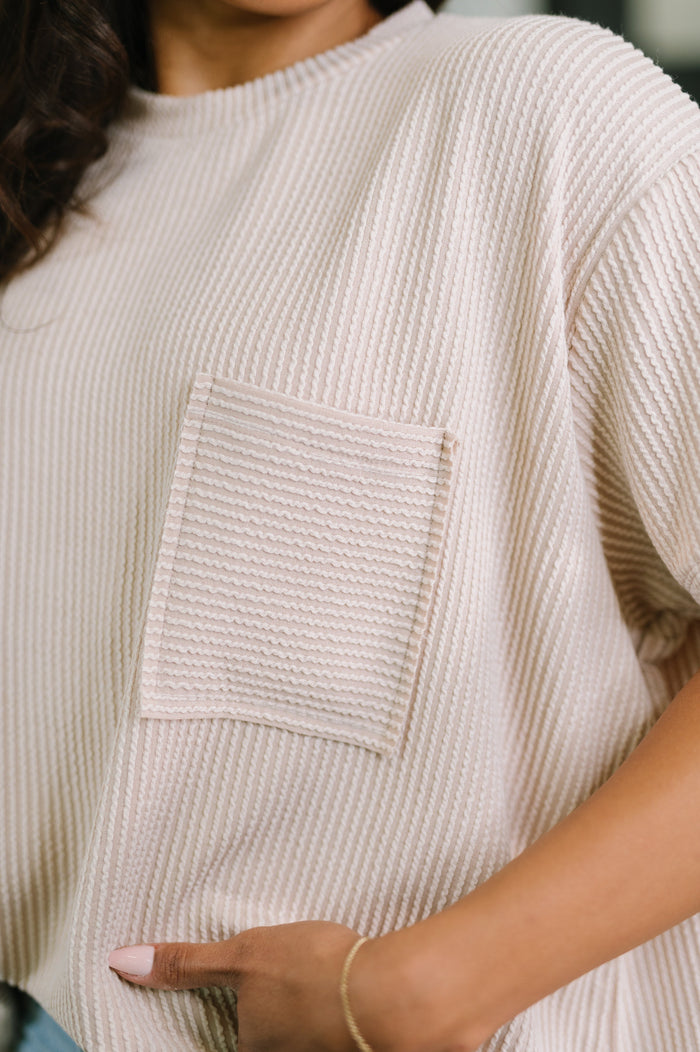 Ash Mocha textured boxy tee from Ave Shops, showcasing its relaxed fit and soft fabric in a casual blouse or shirt style.