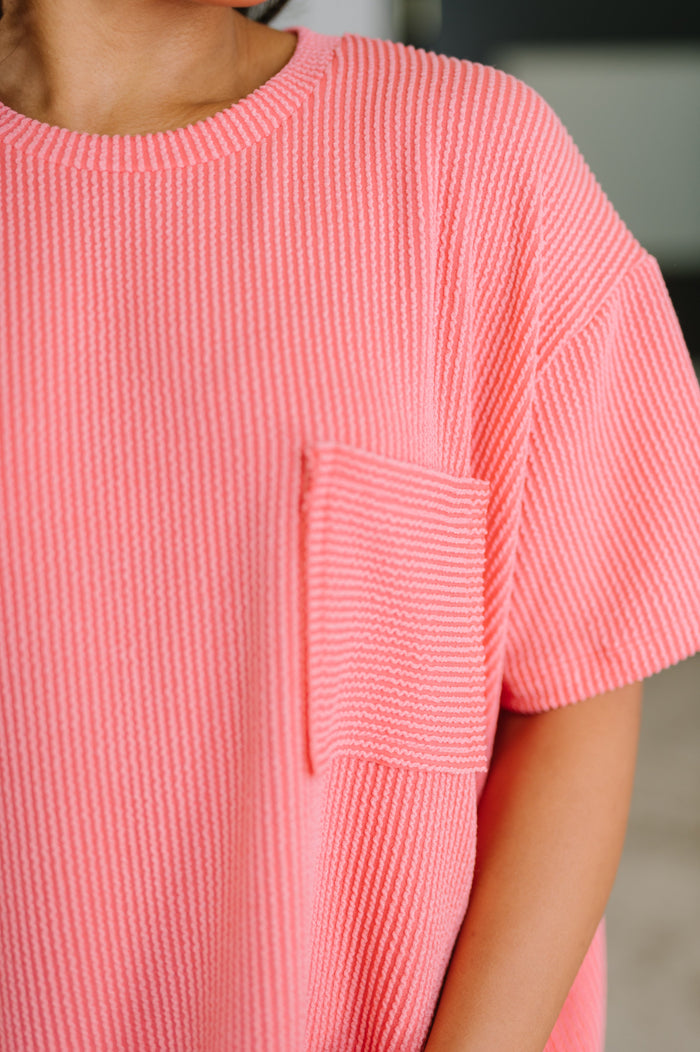 Salmon-colored textured boxy blouse by Ave Shops, featuring a relaxed fit and soft fabric, ideal for casual and stylish looks.